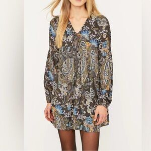 Free People | Rain or Shine Paisley Lace Up Boho Peasant Sleeve Dress Size XS
